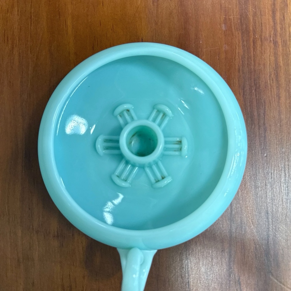 Rare Vintage Fenton Turquoise Glass Hobnail Hurricane Lamp Bottom Only - Picture 4 of 5